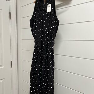 Sleeveless jumpsuit. Blk and white polka dot!